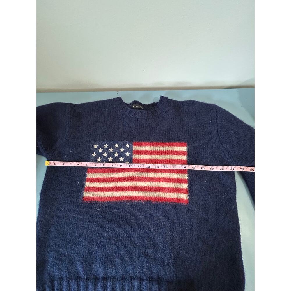 Vintage The Limited American Flag sweater size S 100% wool navy crew neck - Picture 5 of 6